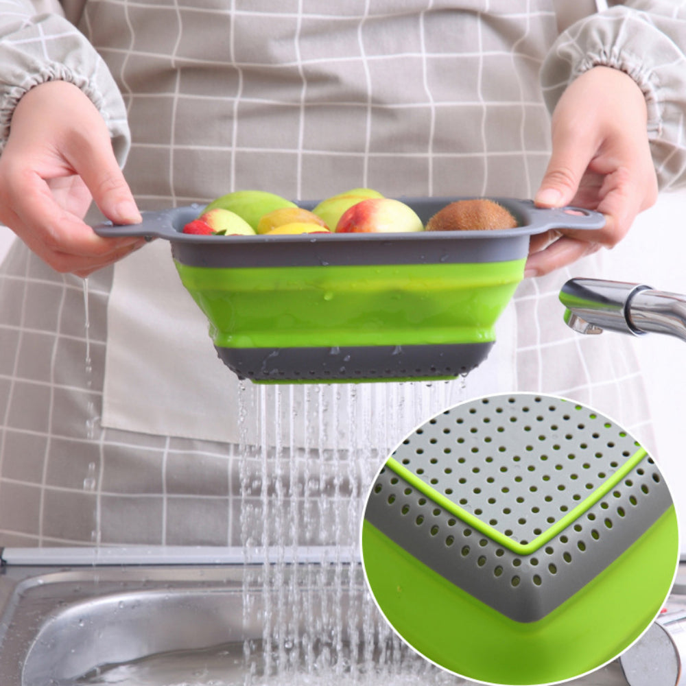 Foldable Silicone Colander Set (2-Size) - Square Kitchen Strainer for Pasta, Fruits & Vegetables