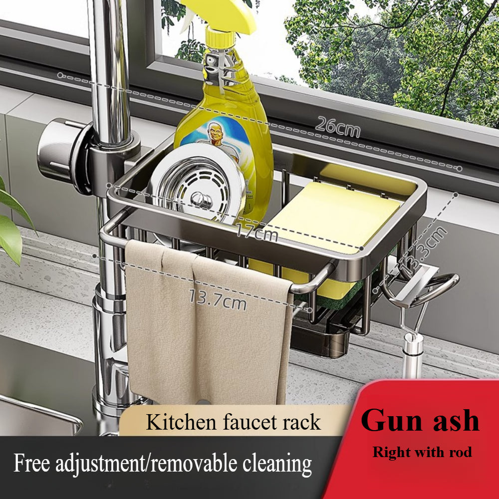 Adjustable Kitchen Sink Faucet Organizer – Sponge & Soap Holder with Detachable Design