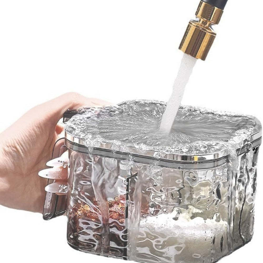 Wave-Pattern 4-in-1 Spice Box with Spoons – Clear Moisture-Proof Kitchen & Camping Organizer
