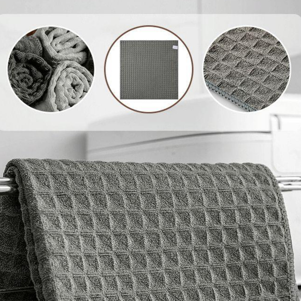 Professional Waffle Weave Microfiber Dish Cloths - Super Absorbent & Quick-Dry Kitchen Towels (5-Pack, Dark Grey)