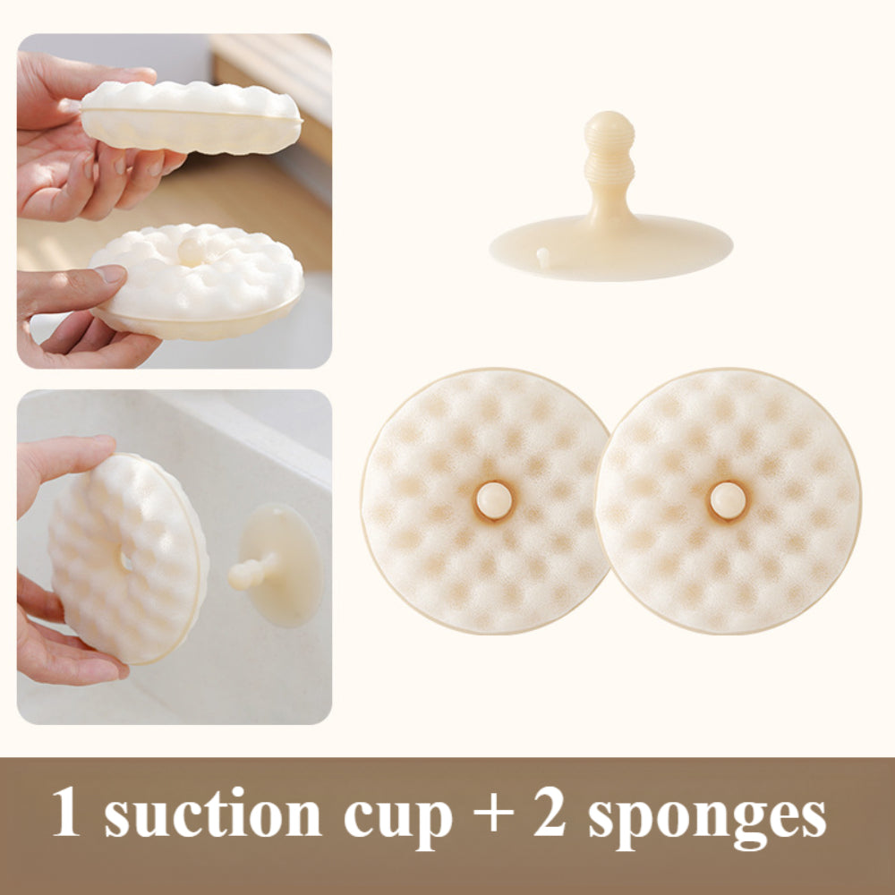 Natural Cleaning Sponges with Suction Cups - 2-Sided Dish Scrubber for Non-Stick Pans - Kitchen & Bathroom Use