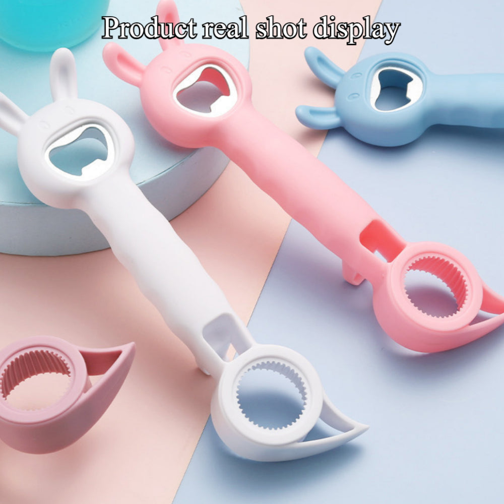 2PCS 4-in-1 Multi-Function Bottle & Jar Opener Set - Cute Rabbit Design for Elderly/Children + Kitchen Can/Beer Opener Tool