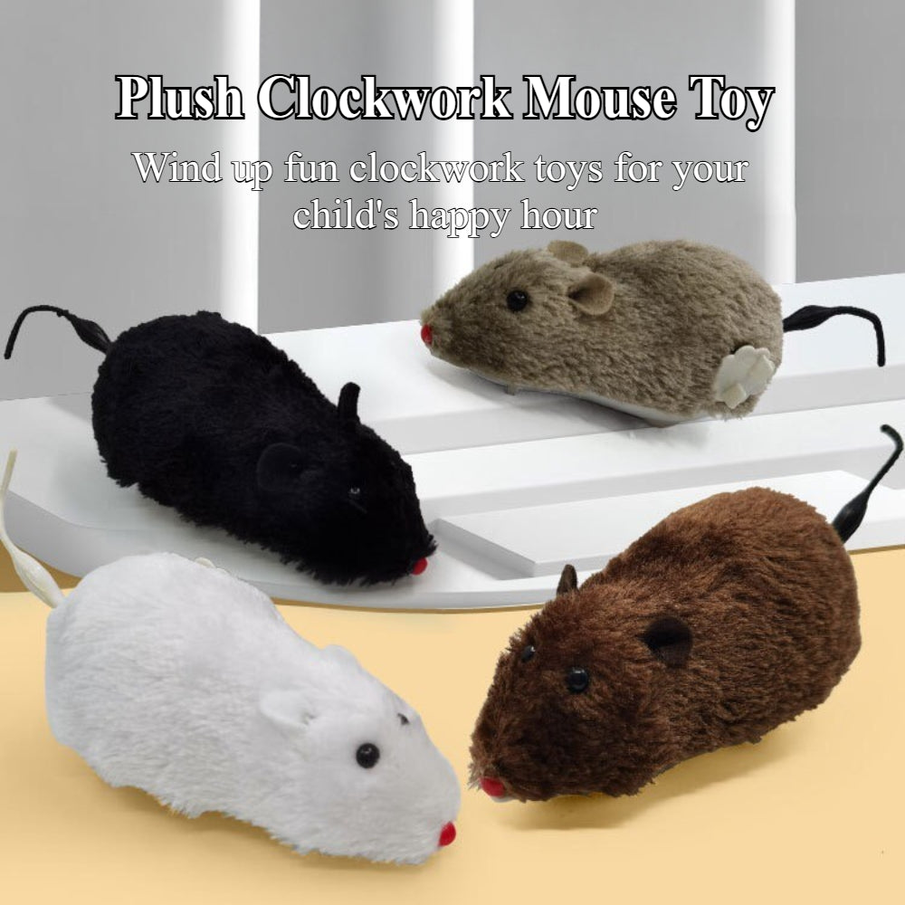 4-Pack Wind Up Mouse Cat Toys - Interactive Plush Mice with Clockwork Movement for Indoor Cats, Fun Chasing & Play