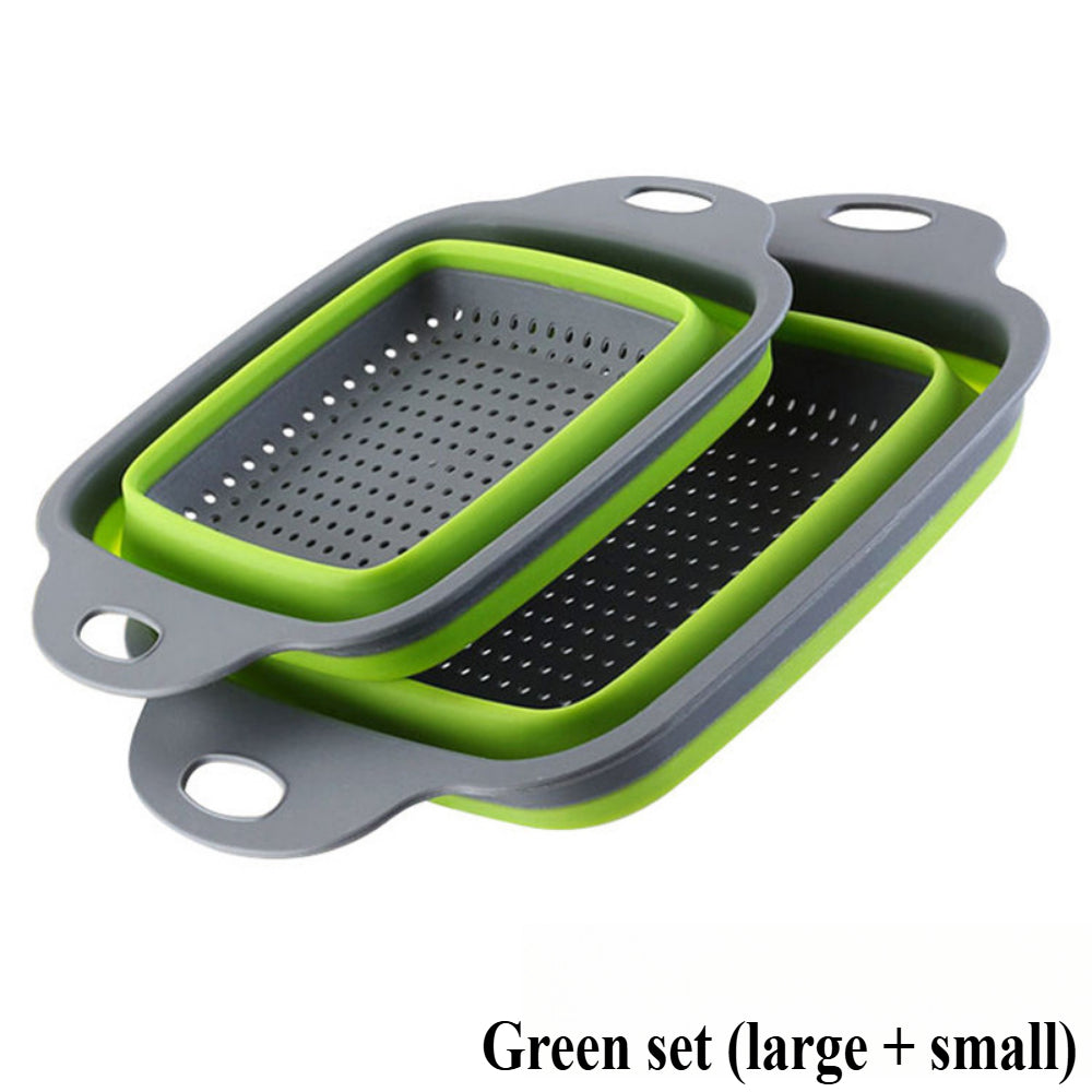 Foldable Silicone Colander Set (2-Size) - Square Kitchen Strainer for Pasta, Fruits & Vegetables