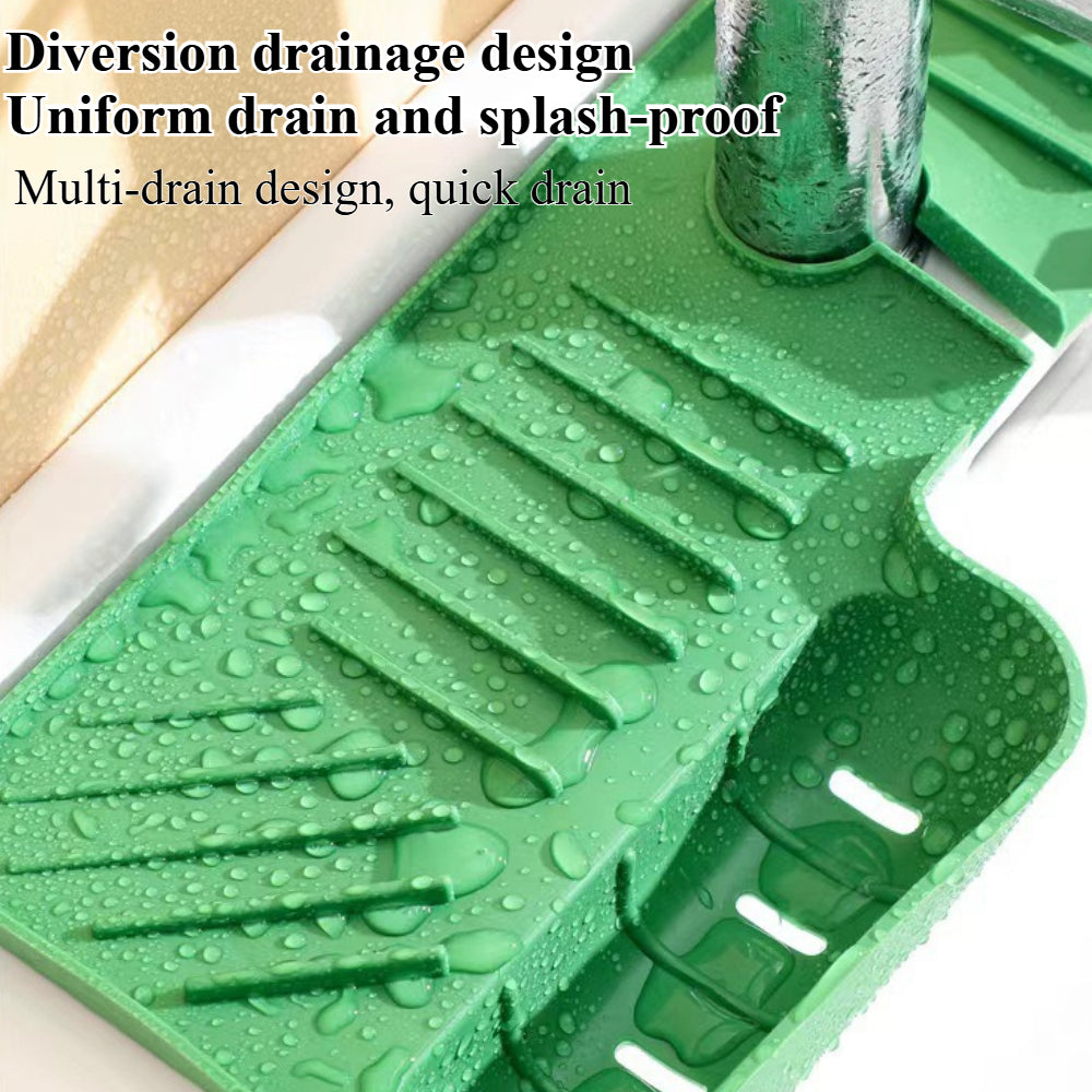 Multi-Functional Silicone Faucet Splash Guard Mat - Water Catcher, Sponge Holder & Sink Organizer for Kitchen & Bathroom