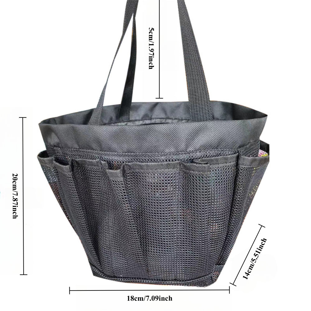Extra-Large Mesh Shower Caddy - 7-Pocket Hanging Organizer for Dorm, Gym & Travel - Collapsible Quick-Dry Shower Tote Bag