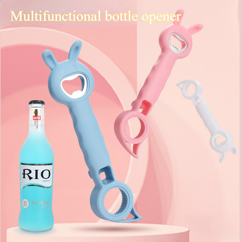2PCS 4-in-1 Multi-Function Bottle & Jar Opener Set - Cute Rabbit Design for Elderly/Children + Kitchen Can/Beer Opener Tool