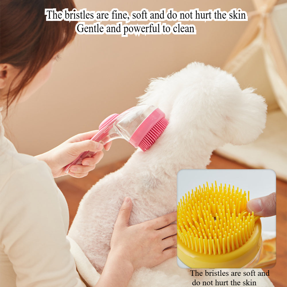 2-in-1 Pet Bath Brush with Shampoo Dispenser - Gentle Massage Scrubber for Dogs & Cats (Long/Short Hair)