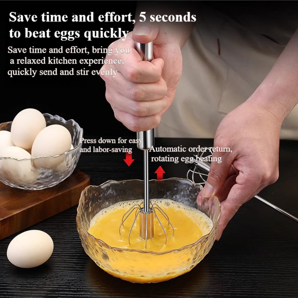 Stainless Steel Hand Push Rotary Whisk – Semi-Automatic Whisk for Mixing, Whipping, Beating, and Stirring, Dishwasher Safe