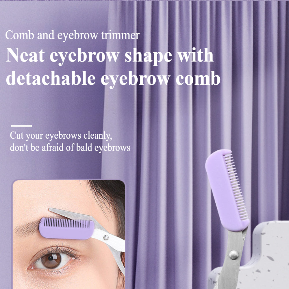 3-Piece Eyebrow Grooming Kit – Purple Eyebrow Scissors, Tweezers & Trimmer Razor for Facial Hair Shaping & Removal