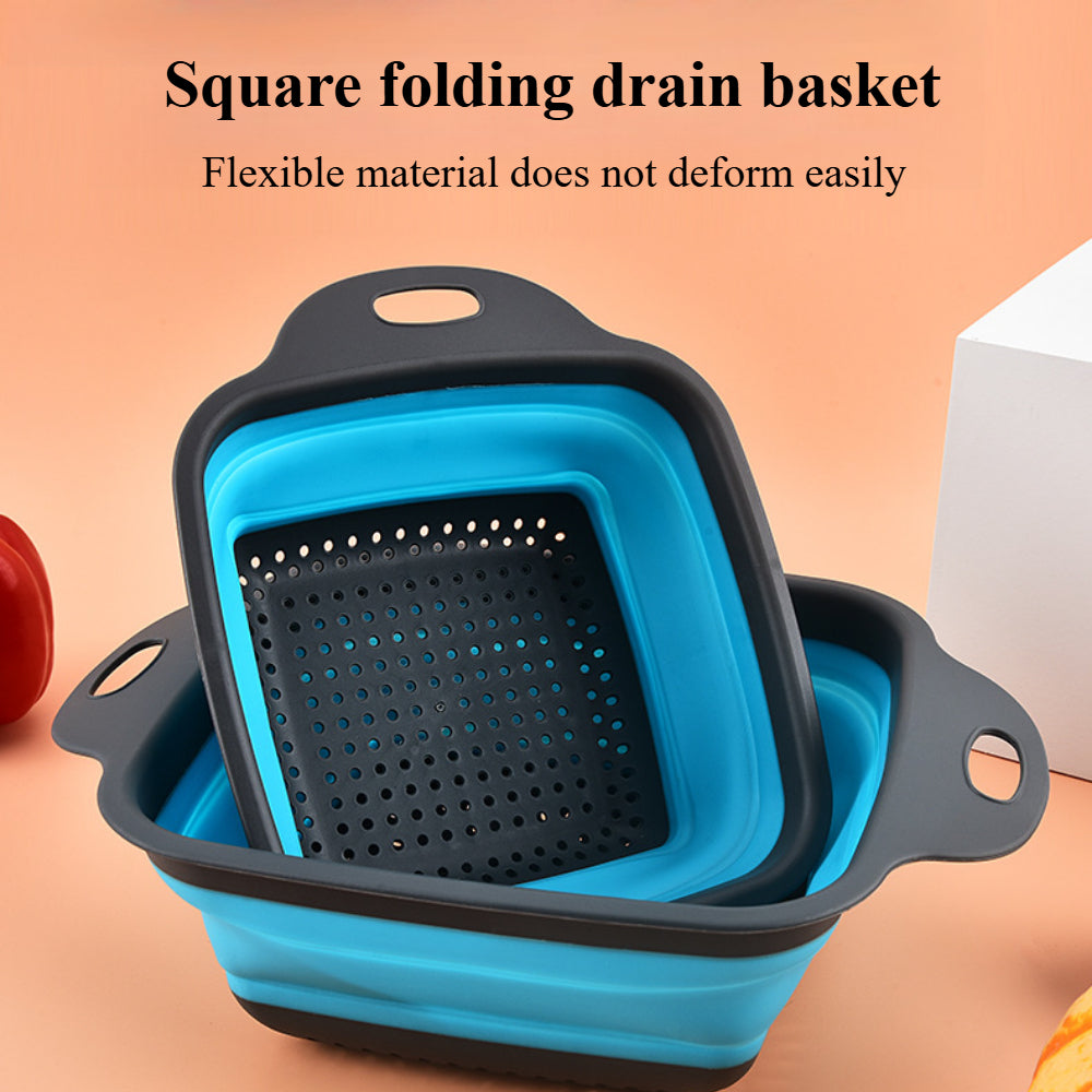 Foldable Silicone Colander Set (2-Size) - Square Kitchen Strainer for Pasta, Fruits & Vegetables
