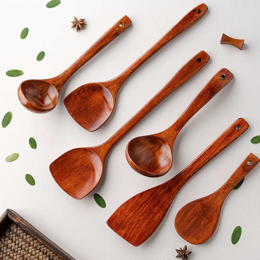 Traditional Lacquered Wooden Spatula - Extra Long Handle for Non-Stick Pans | Heat-Resistant & Scratch-Proof Cooking Tool