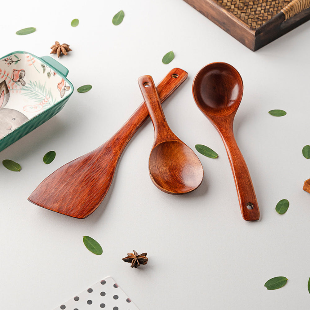 Traditional Lacquered Wooden Spatula - Extra Long Handle for Non-Stick Pans | Heat-Resistant & Scratch-Proof Cooking Tool