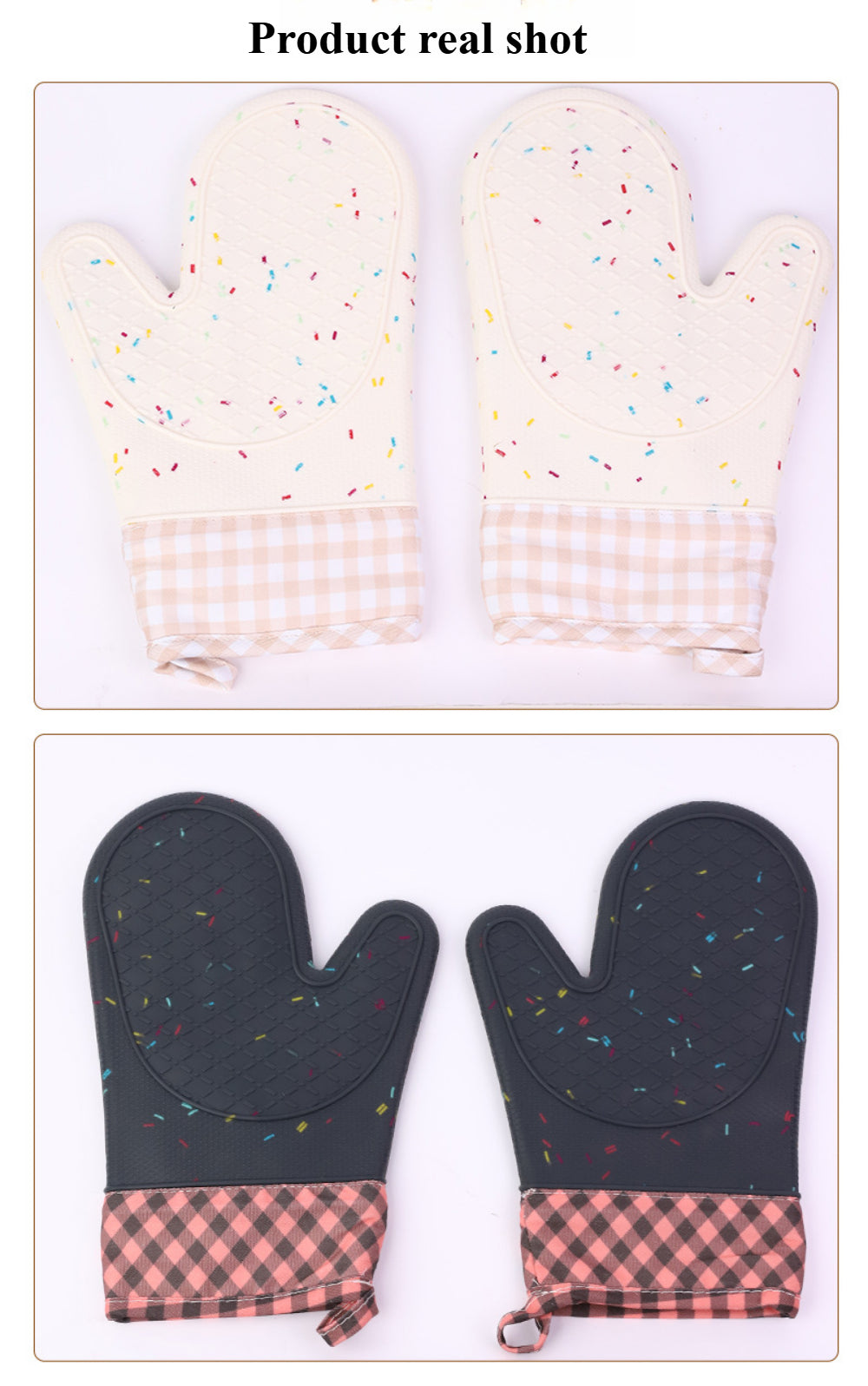 Silicone Oven Mitts (2-Pack) - Heat Resistant to 500°F, Waterproof Kitchen Gloves