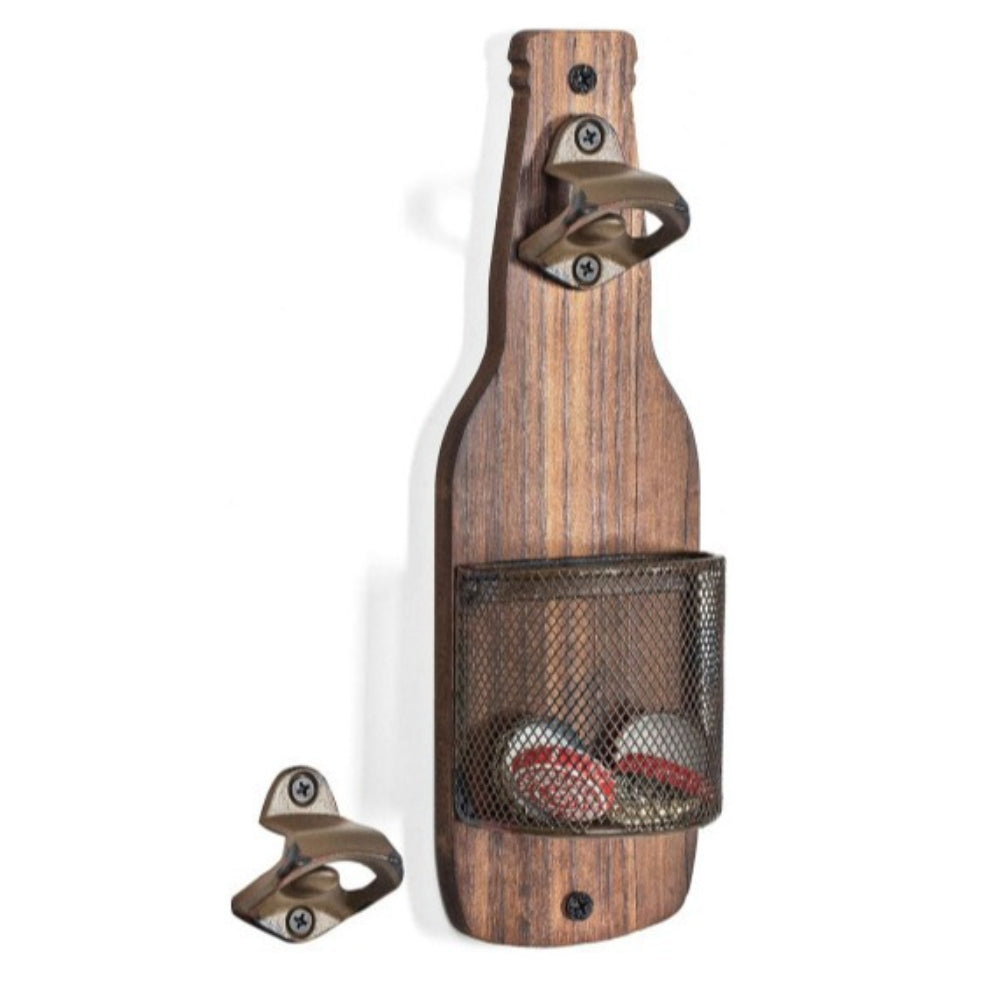 Classic Wooden Bottle Opener with Magnetic Cap Catcher – Vintage-Style Bar Essential