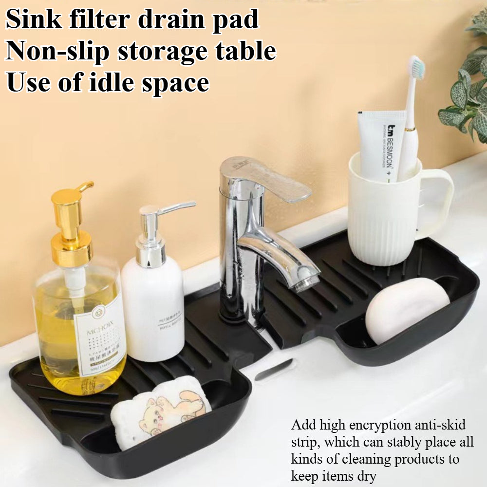 Multi-Functional Silicone Faucet Splash Guard Mat - Water Catcher, Sponge Holder & Sink Organizer for Kitchen & Bathroom