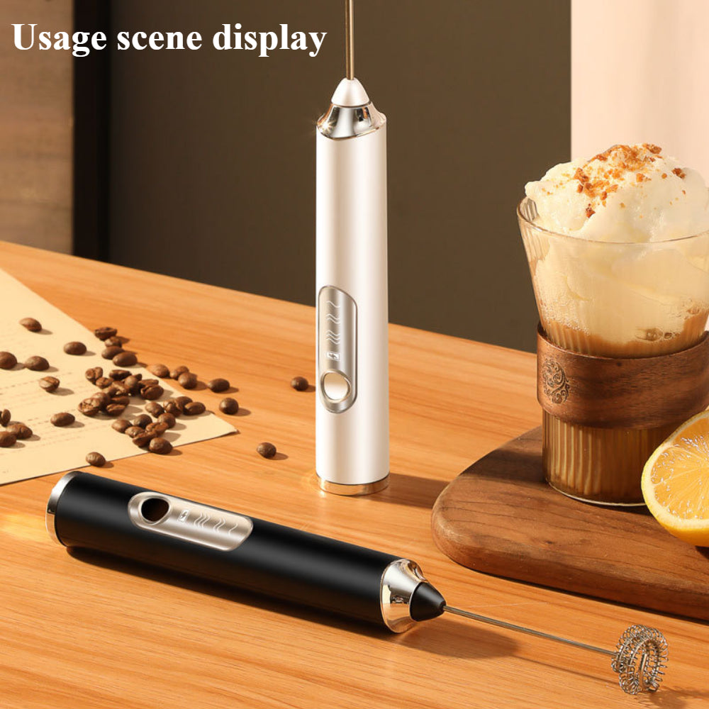 Milk Frother Electric - 3-Speed Adjustable Coffee Whisk with 2 Stainless Steel Attachments (Rechargeable)
