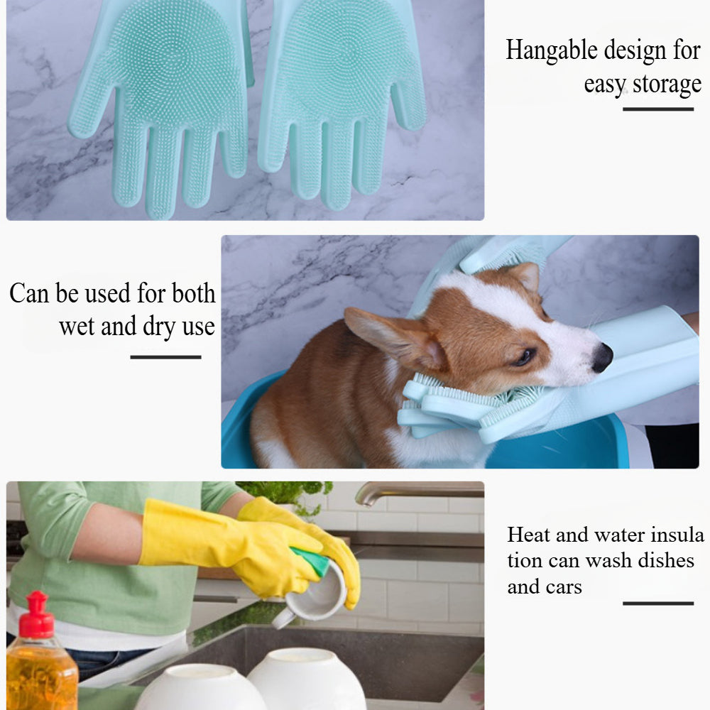 Heat Resistant Silicone Pet Grooming Gloves for Dogs & Cats, Blue