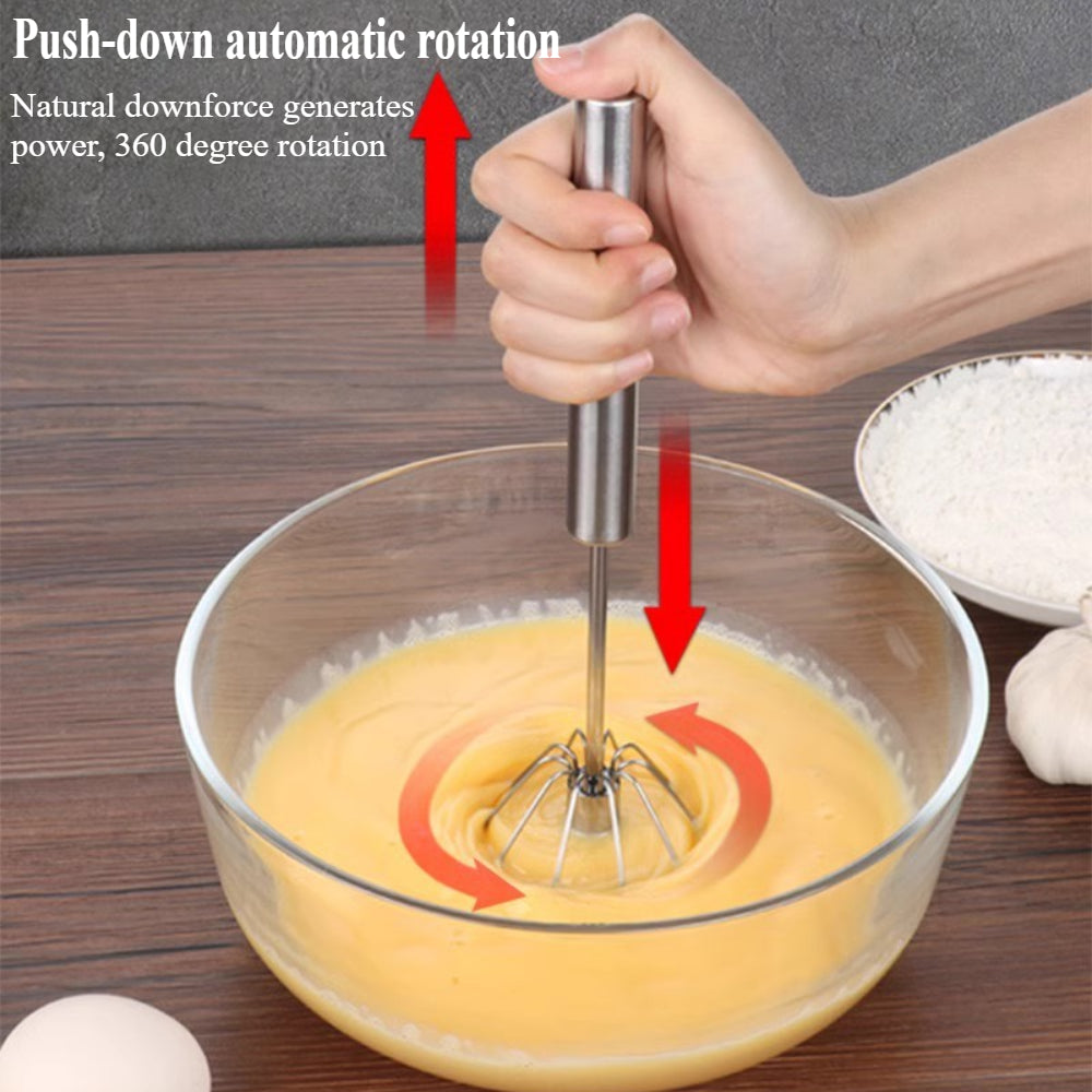 Stainless Steel Hand Push Rotary Whisk – Semi-Automatic Whisk for Mixing, Whipping, Beating, and Stirring, Dishwasher Safe