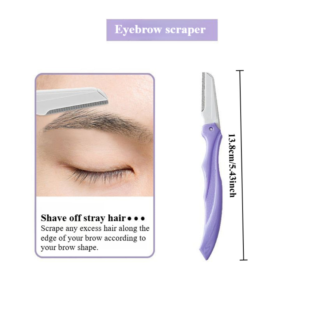 3-Piece Eyebrow Grooming Kit – Purple Eyebrow Scissors, Tweezers & Trimmer Razor for Facial Hair Shaping & Removal