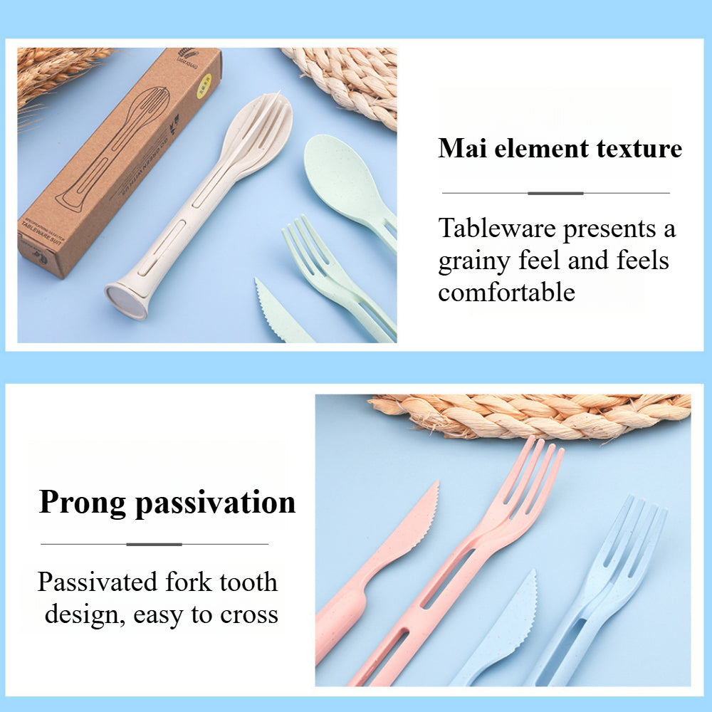 4-Pack Wheat Straw Utensil Sets - Reusable 3-in-1 Travel Cutlery Eco-Friendly, BPA-Free Flatware for Camping, Picnics & Kids (4 Colors)