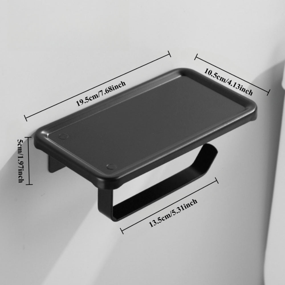 Premium Space-Saving Toilet Paper Holder with Shelf – Wall Mounted (Adhesive/Drill Options), Aluminum Organizer for Tissues