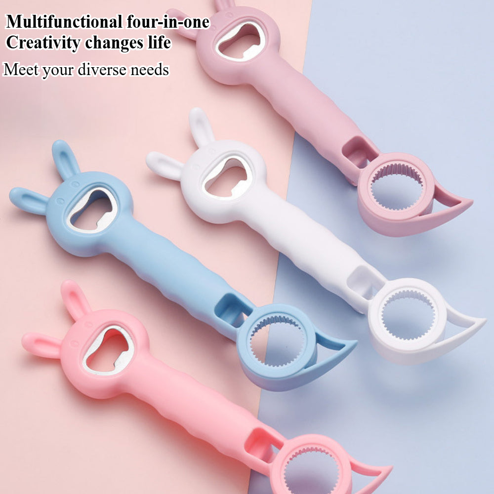 2PCS 4-in-1 Multi-Function Bottle & Jar Opener Set - Cute Rabbit Design for Elderly/Children + Kitchen Can/Beer Opener Tool