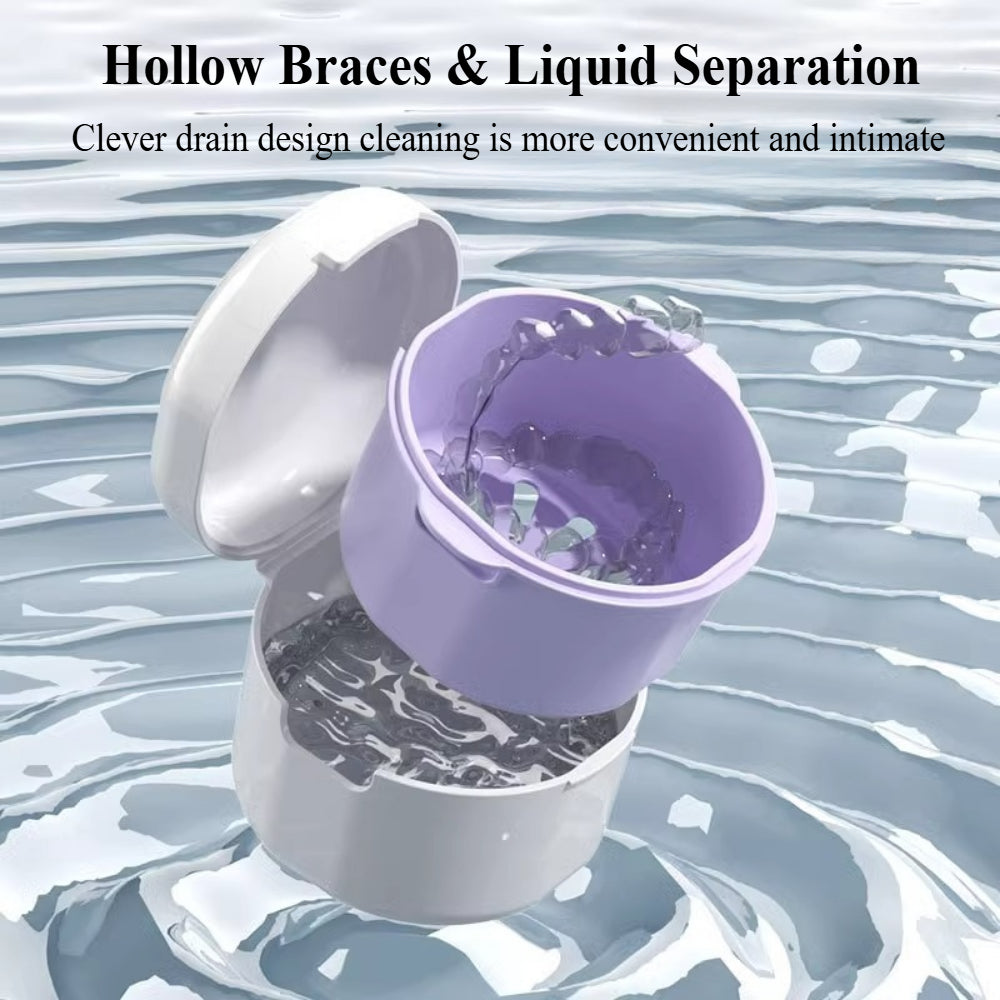 Orthodontic Cleaning Kit - Denture Bath Box with Strainer for Braces, Retainers & Dentures | Portable Double-Layer Case