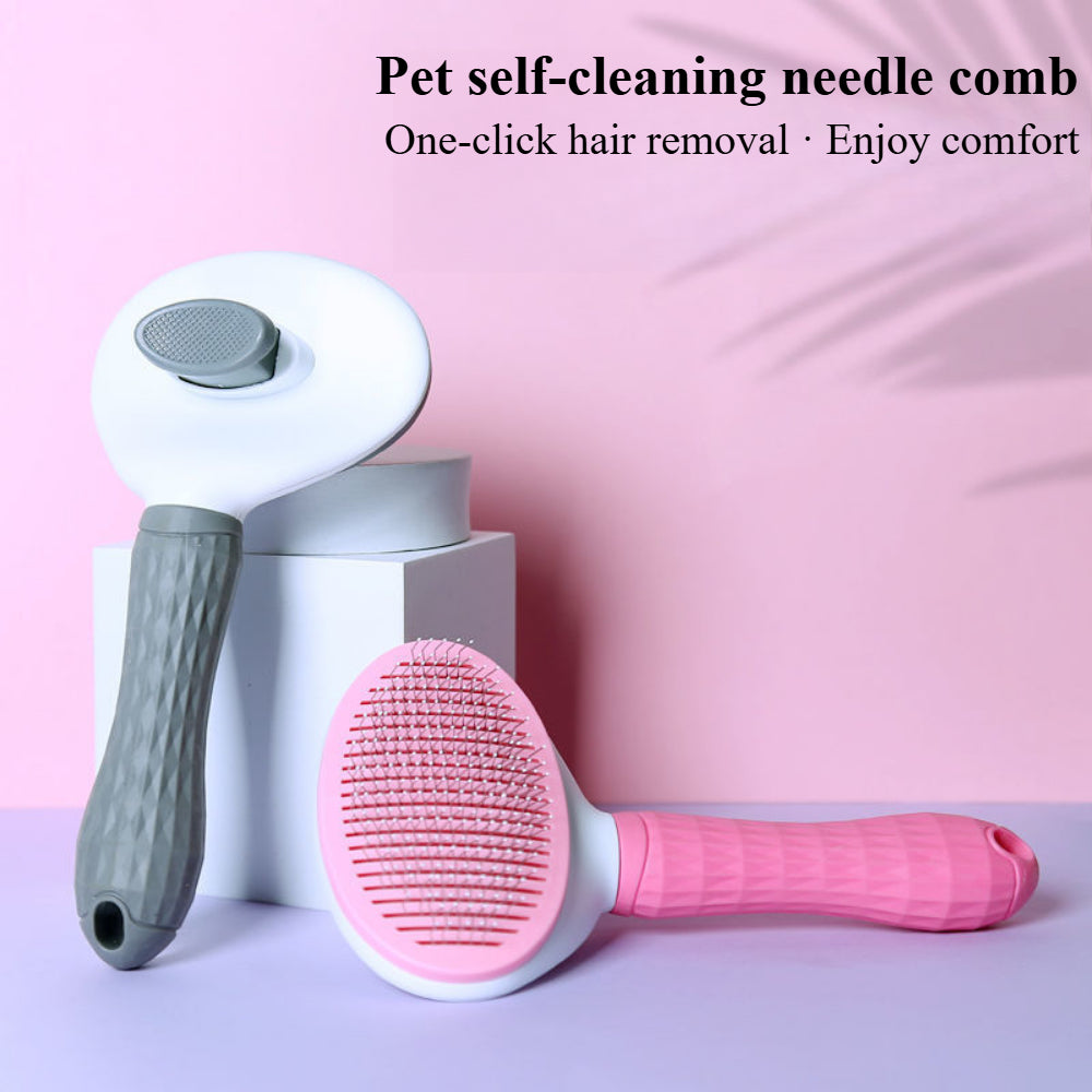 Professional Pet Slicker Brush - One Click Self-Cleaning Stainless Steel Brush for Dog & Cat Grooming