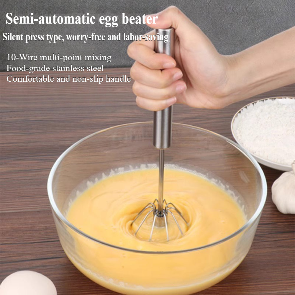 Stainless Steel Hand Push Rotary Whisk – Semi-Automatic Whisk for Mixing, Whipping, Beating, and Stirring, Dishwasher Safe