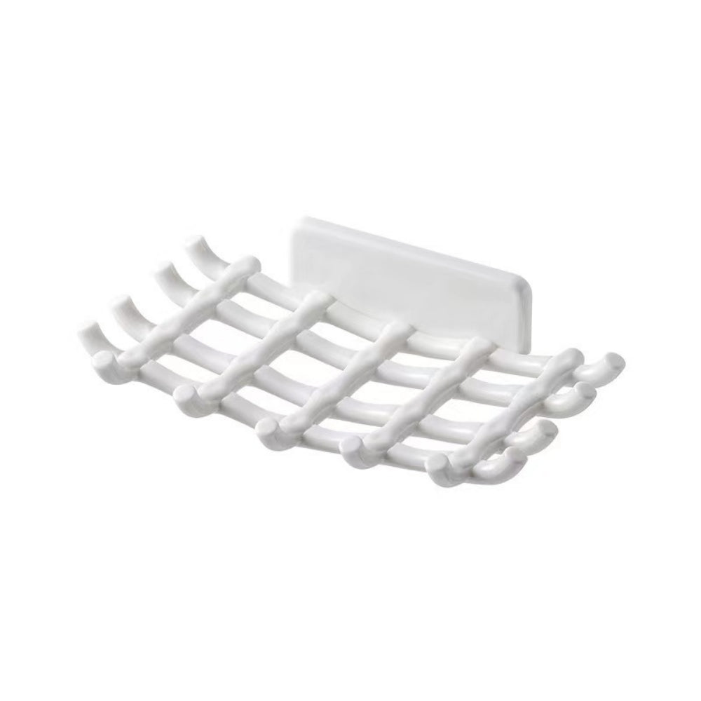 2-Pack Self-Draining Soap Dish for Shower - No Drill Adhesive Wall Mount Soap Holder with Hooks for Bathroom & Kitchen (Black/White)