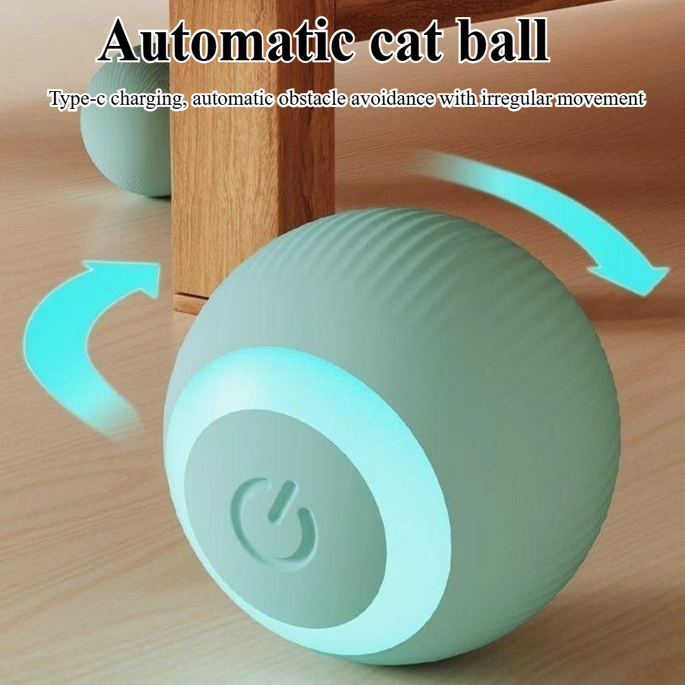 Interactive Cat Toy Ball - 360° Auto-Rolling with LED & Sound - USB Rechargeable Pet Toy