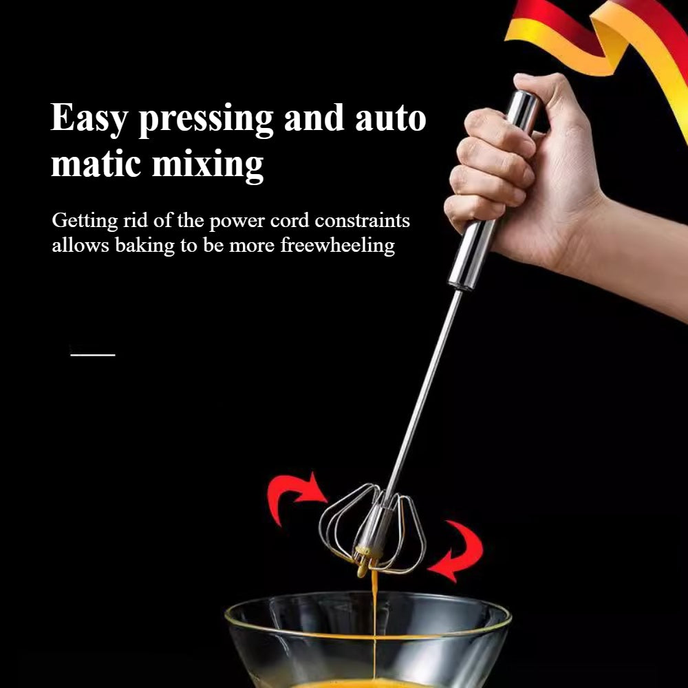 Stainless Steel Hand Push Rotary Whisk – Semi-Automatic Whisk for Mixing, Whipping, Beating, and Stirring, Dishwasher Safe