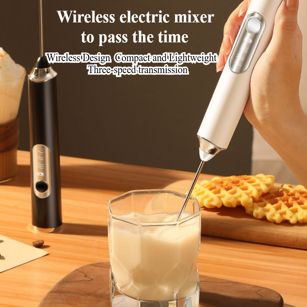 Milk Frother Electric - 3-Speed Adjustable Coffee Whisk with 2 Stainless Steel Attachments (Rechargeable)