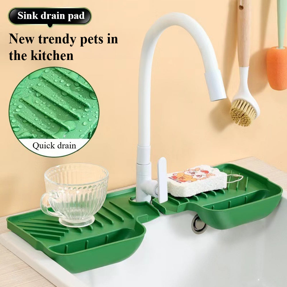 Multi-Functional Silicone Faucet Splash Guard Mat - Water Catcher, Sponge Holder & Sink Organizer for Kitchen & Bathroom