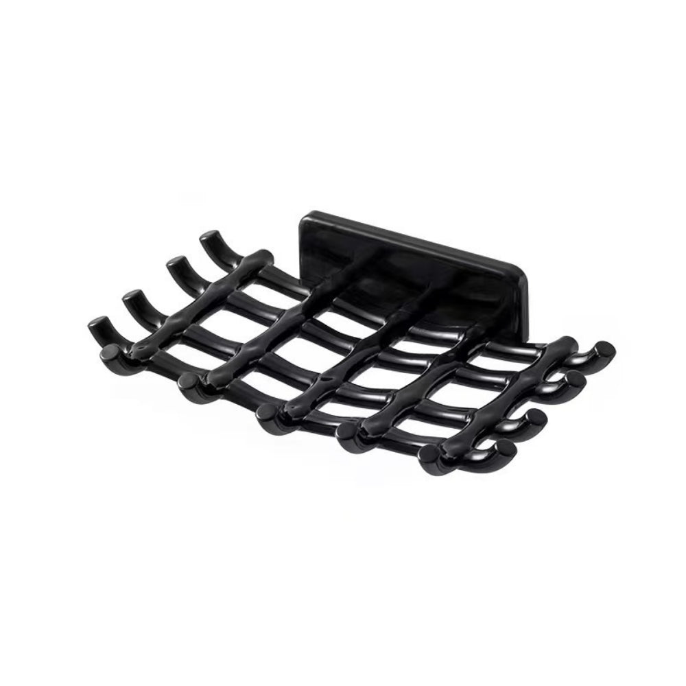 2-Pack Self-Draining Soap Dish for Shower - No Drill Adhesive Wall Mount Soap Holder with Hooks for Bathroom & Kitchen (Black/White)