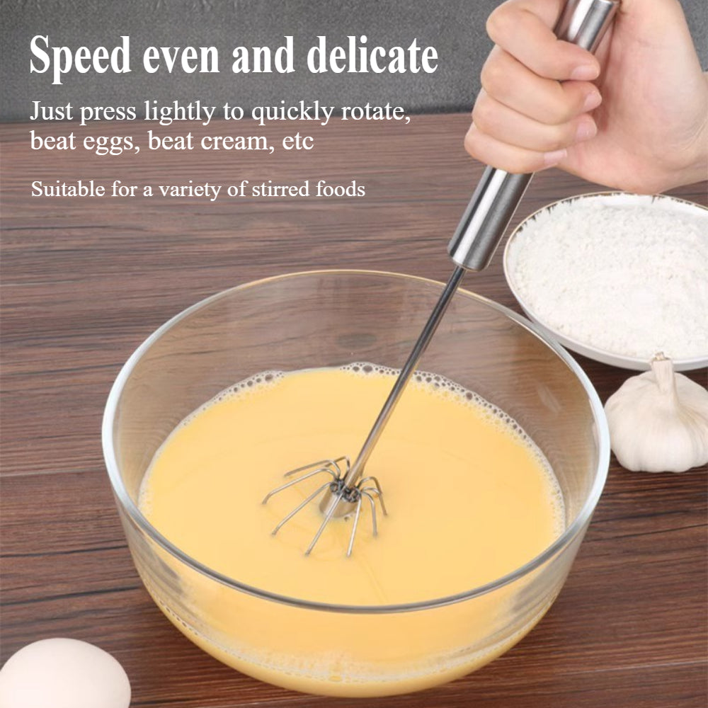 Stainless Steel Hand Push Rotary Whisk – Semi-Automatic Whisk for Mixing, Whipping, Beating, and Stirring, Dishwasher Safe