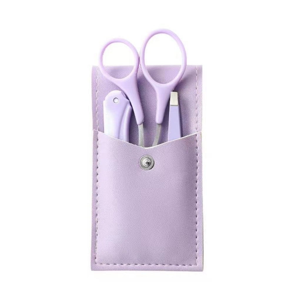 3-Piece Eyebrow Grooming Kit – Purple Eyebrow Scissors, Tweezers & Trimmer Razor for Facial Hair Shaping & Removal
