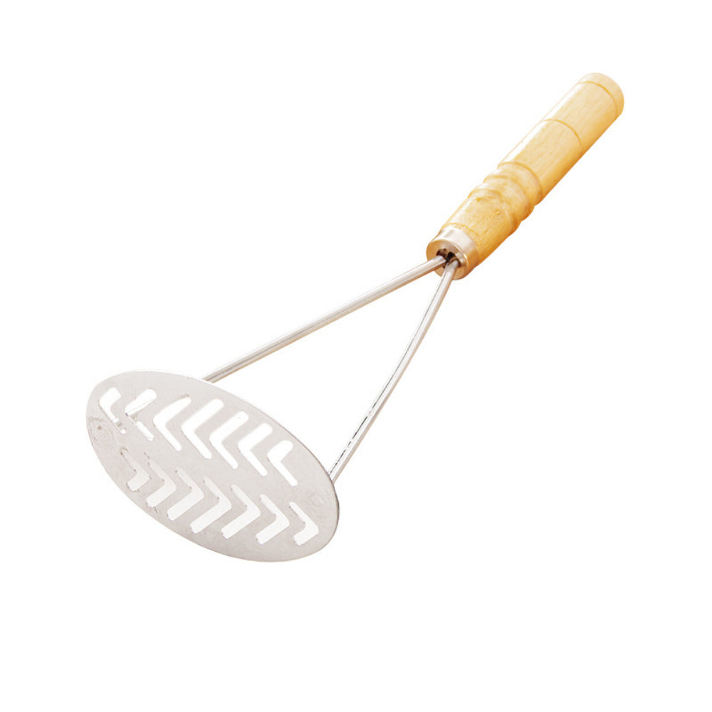 Stainless Steel Potato Masher with Wooden Handle - Heavy Duty Metal Masher for Potatoes, Sweet Potatoes & Vegetables