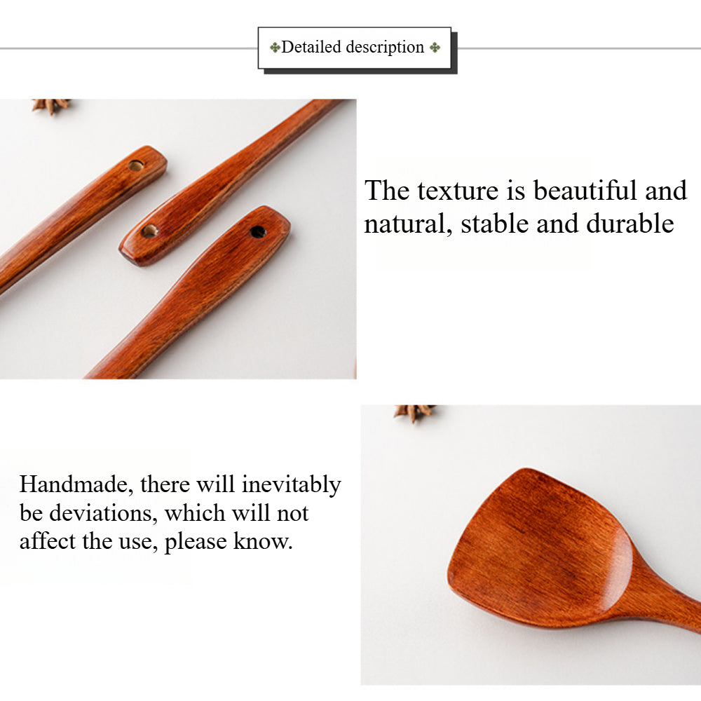Traditional Lacquered Wooden Spatula - Extra Long Handle for Non-Stick Pans | Heat-Resistant & Scratch-Proof Cooking Tool