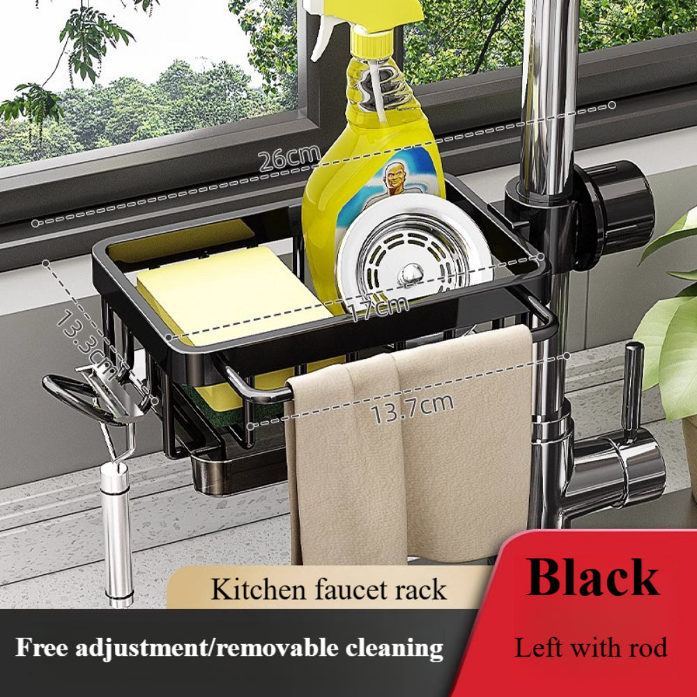 Adjustable Kitchen Sink Faucet Organizer – Sponge & Soap Holder with Detachable Design