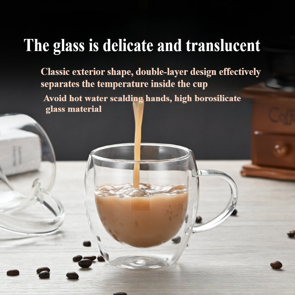 Double Walled Glass Coffee Mugs with Bamboo Lid & Handle – Insulated Clear Cups for Coffee, Tea, Cappuccino etc.