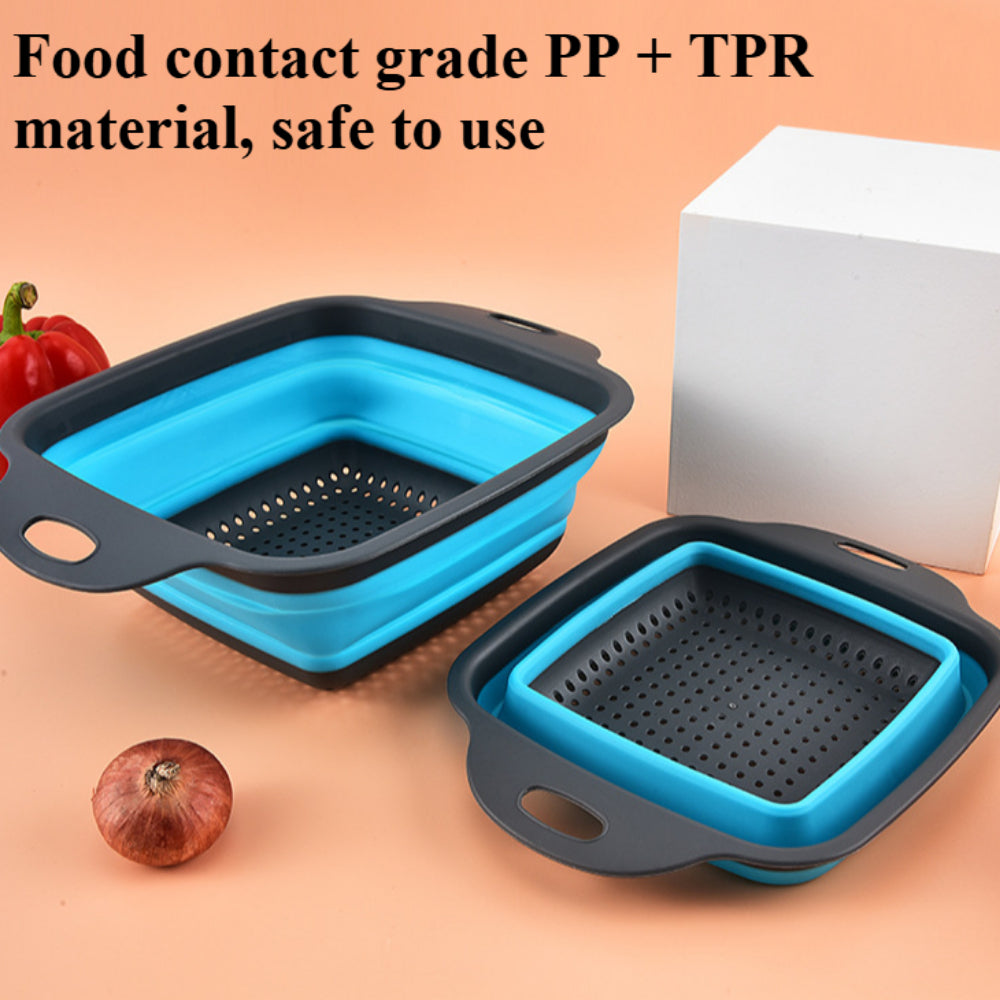 Foldable Silicone Colander Set (2-Size) - Square Kitchen Strainer for Pasta, Fruits & Vegetables