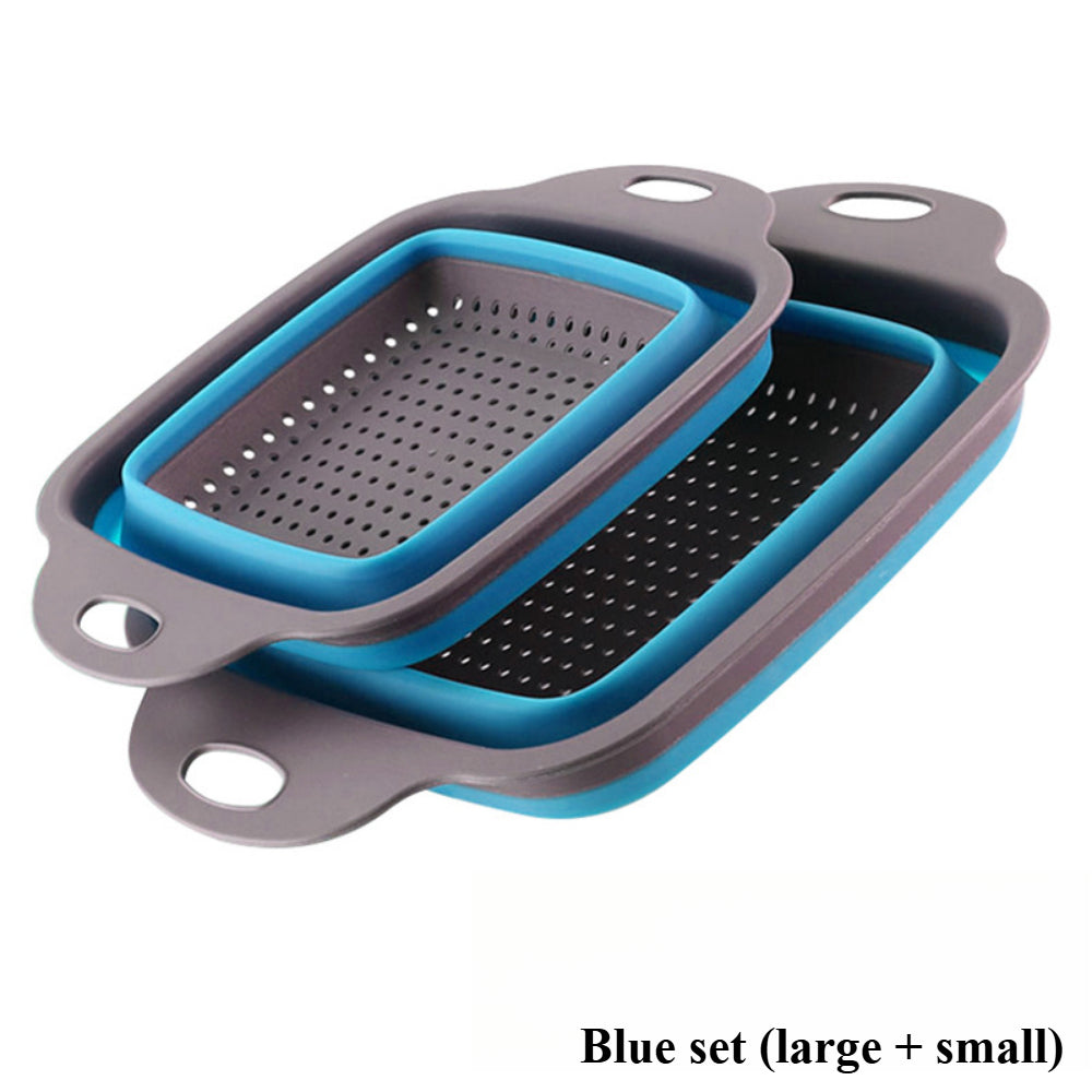 Foldable Silicone Colander Set (2-Size) - Square Kitchen Strainer for Pasta, Fruits & Vegetables
