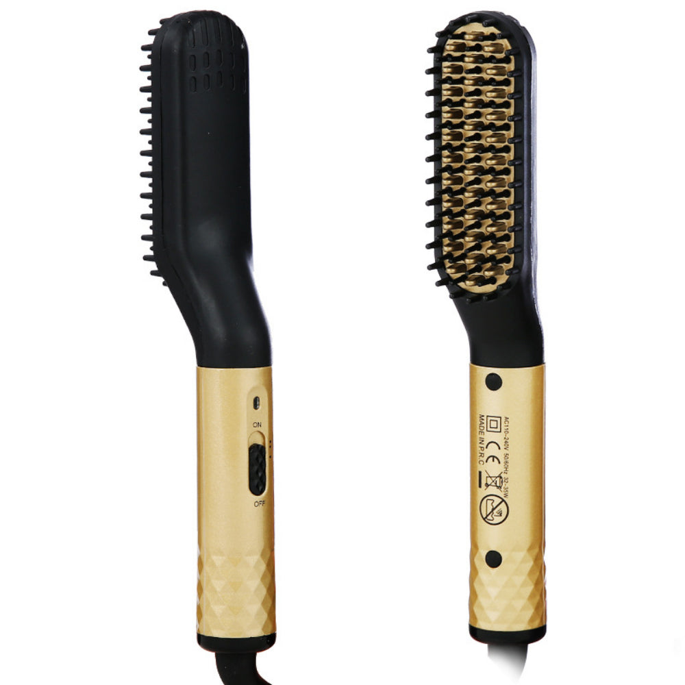 2-in-1 Electric Hair Straightener & Curling Brush – Dual Voltage Fast Heating, Anti-Scald Design for Men & Women