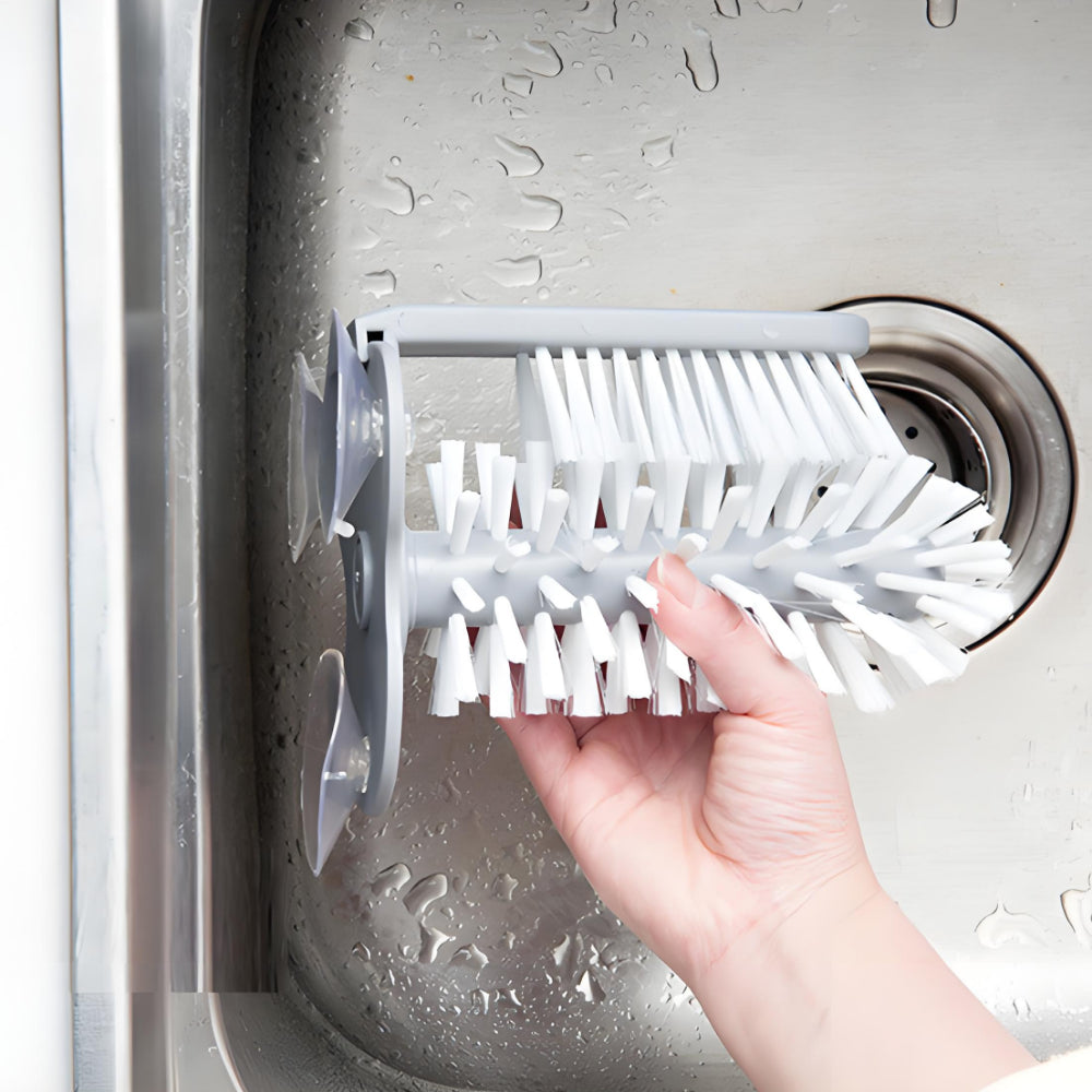 2-in-1 Suction Cup Scrubber Brush - Glass/Mug Cleaner for Bottles, Wine Glasses & Kitchenware with Ergonomic Handle