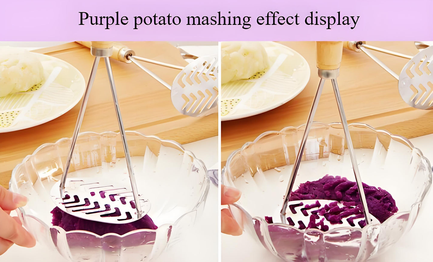 Stainless Steel Potato Masher with Wooden Handle - Heavy Duty Metal Masher for Potatoes, Sweet Potatoes & Vegetables