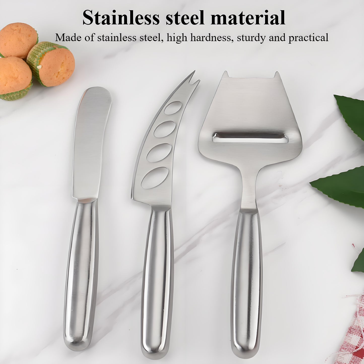 3-Piece Stainless Steel Cheese Knife Set - Professional Cheese Planer & Butter Slicer Kit for Kitchen, Dining, Charcuterie Boards