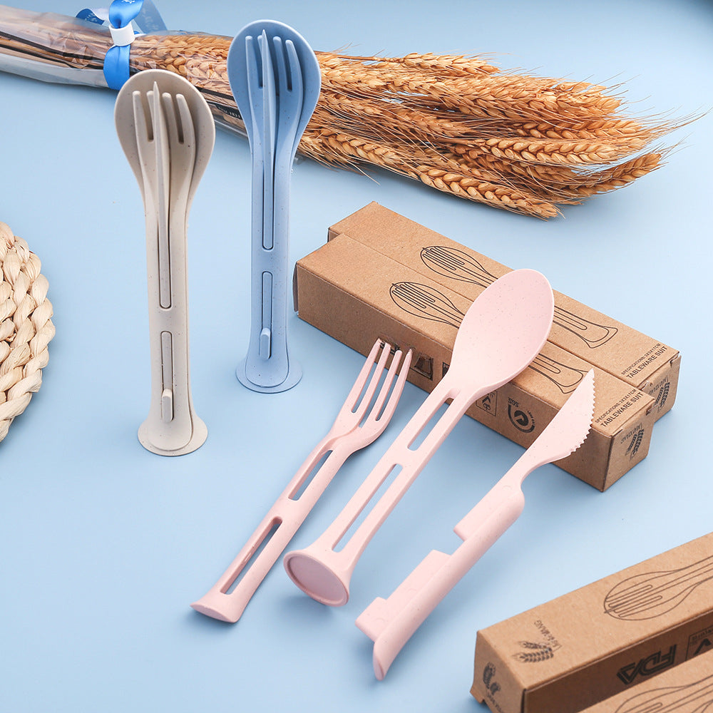 4-Pack Wheat Straw Utensil Sets - Reusable 3-in-1 Travel Cutlery Eco-Friendly, BPA-Free Flatware for Camping, Picnics & Kids (4 Colors)