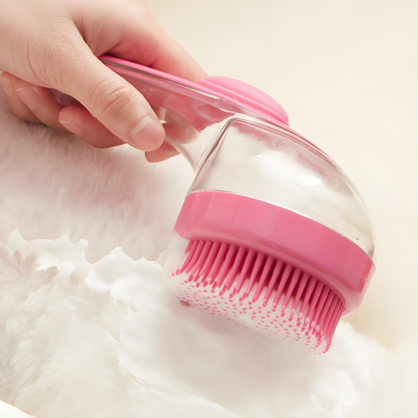 2-in-1 Pet Bath Brush with Shampoo Dispenser - Gentle Massage Scrubber for Dogs & Cats (Long/Short Hair)